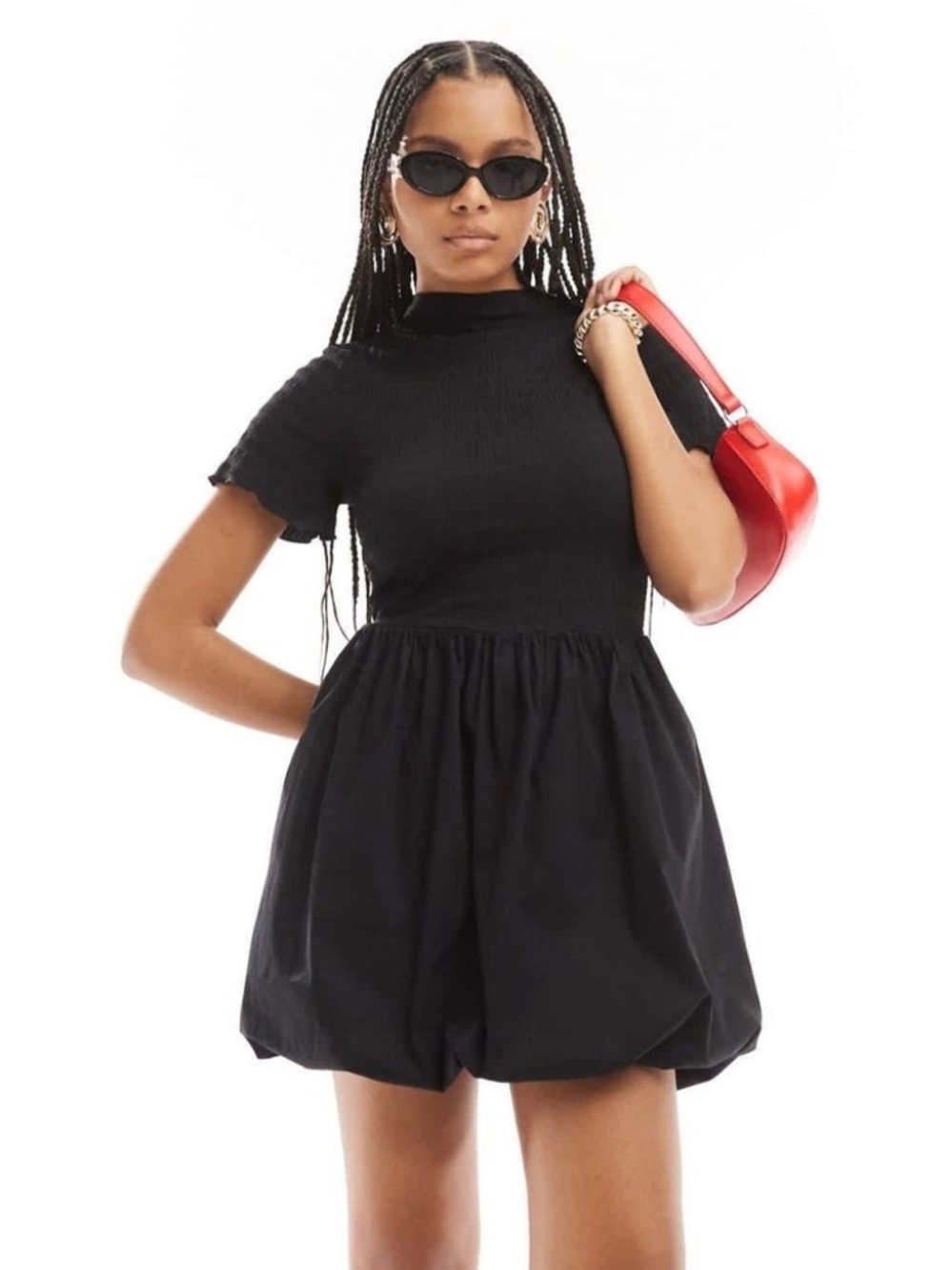 ASOS Design Bubble-Hem Short Sleeve Black Mini Dress